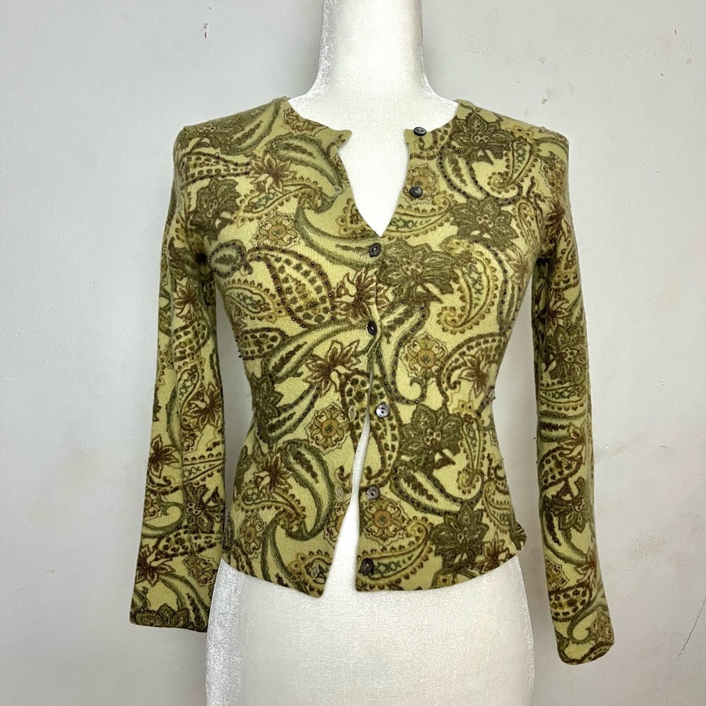 Carole Little green and brown paisley cardigan